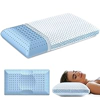 Memory Foam Pillows - Cooling Pillow for Pain Relief Sleeping, Neck Pillow with Dual-Sided Washable Cover, Breathable Bed Pillows for Side, Back, Stomach Sleepers (Blue)