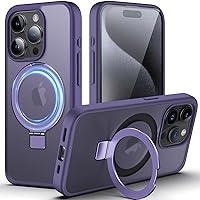 DASFOND Mag-Stand Designed for iPhone 15 Pro Case, 2023 Upgraded [All-in-1] [Compatible with MagSafe] Invisible Ring Kickstand Transparent Matte Phone Case Cover for iPhone 15 Pro 6.1 inch, Purple