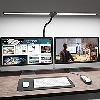 ShineTech LED Desk Lamp for Home Office, 5000K Bright Double Head Architect Task Lamps with Clamp, Dimmable Adjustable Flexible Gooseneck, Black