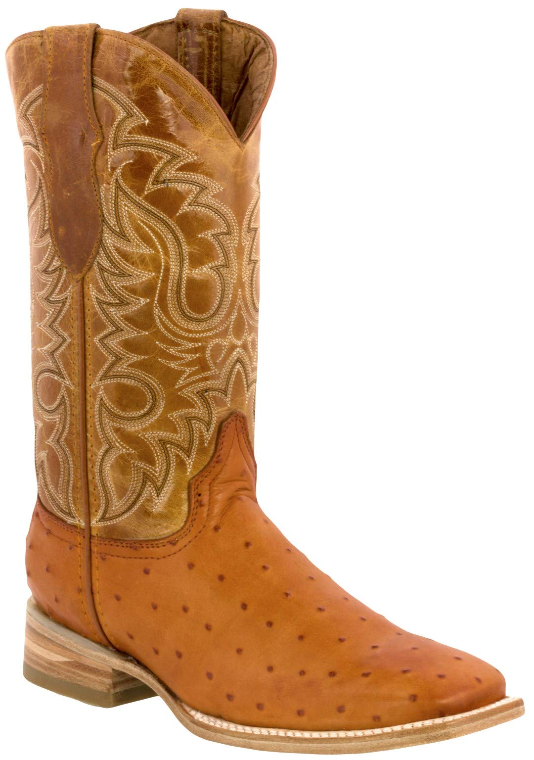 Texas Legacy Mens Mango Western Leather Cowboy Boots Ostrich Quill Print Square