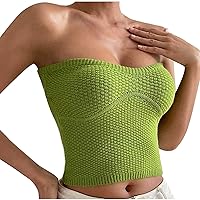 Women's Tube Tops Sexy Casual Knit Tank Top Strapless Shirts Summer Tight Bandeau Tanks Y2K Crop Tops for Women
