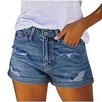 Shorts for Women Fall Summer Denim Stretchy Sexy Western Ripped Straight Leg Distressed Plain Shorts Women 2024
