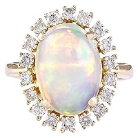 4.77 Carat Natural Multicolor Opal and Diamond (F-G Color, VS1-VS2 Clarity) 14K Yellow Gold Cocktail Ring for Women Exclusively Handcrafted in USA