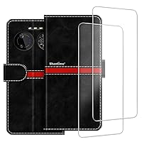 Phone Case Compatible with IIIF150 B2 Ultra + [2 Pack] Screen Protector Glass Film, Premium Leather Magnetic Protective Case Cover for IIIF150 B2 Ultra (6.78 inches) Black