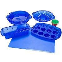 Classic Cuisine 82-18700-BLU Silicone Bakeware, 18-Piece Set Including Cupcake Molds, Muffin, Bread, Cookie Sheet, Bundt Pan, Baking Supplies, Blue