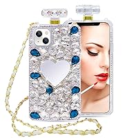 Losin Perfume Bottle Case Compatible iPhone 13 6.1 inch Case Luxury Bling Diamond Gemstone Perfume Bottle 3D Heart Bling Rhinestones Make up Mirror Soft TPU Case