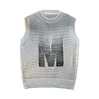 Sweater Vest Men Clothing Summer Letter Hollow Out American Hip Hop Clothes Y2k Teens Streetwear Trendy Personal