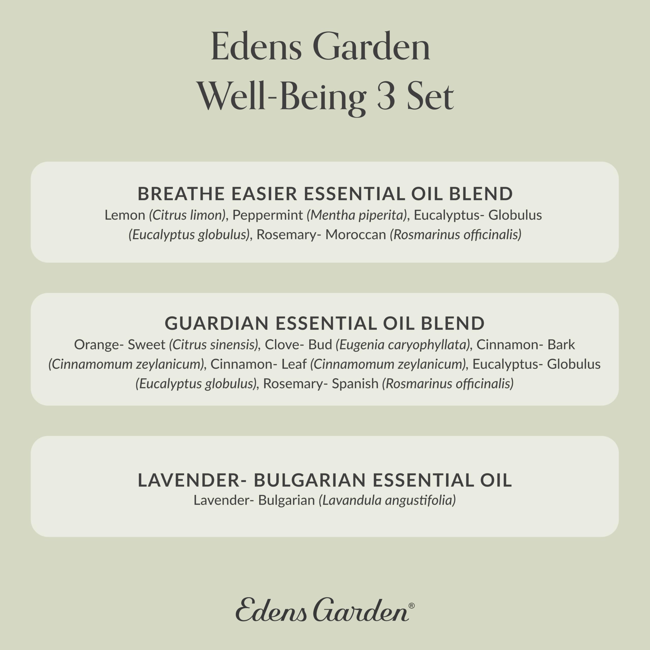 Edens Garden Essential Oil Well-Being Set, 3 Pure Essential Oils for Diffusers for Home, Aromatherapy Diffuser Oil Scents - Breathe Easier, Guardian, Lavender- 3 x 10 ml by Edens Garden