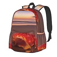 Sunset Shell Beach Backpack Print Shoulder Canvas Bag Travel Large Capacity Casual Daypack With Side Pockets