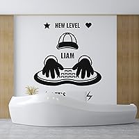 Kids Name Wall Decals for Boys - New Level Personalized Name Wall Decal - Teen Boy Room Decor - Art Decorations for Home Kids Boys Room Decor - Cool Game Style Vinyl Wall Sticker 46x40