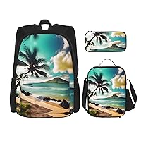 Tropical Beach Palms Backpack Travel Daypack With Lunch Box Pencil Bag 3 Pcs Set Casual Rucksack Fashion Backpacks
