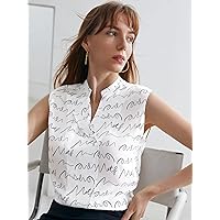 Women's Tops Women's Shirts Sexy Tops for Women 100% Silk Printed TOP (Size : X-Small)