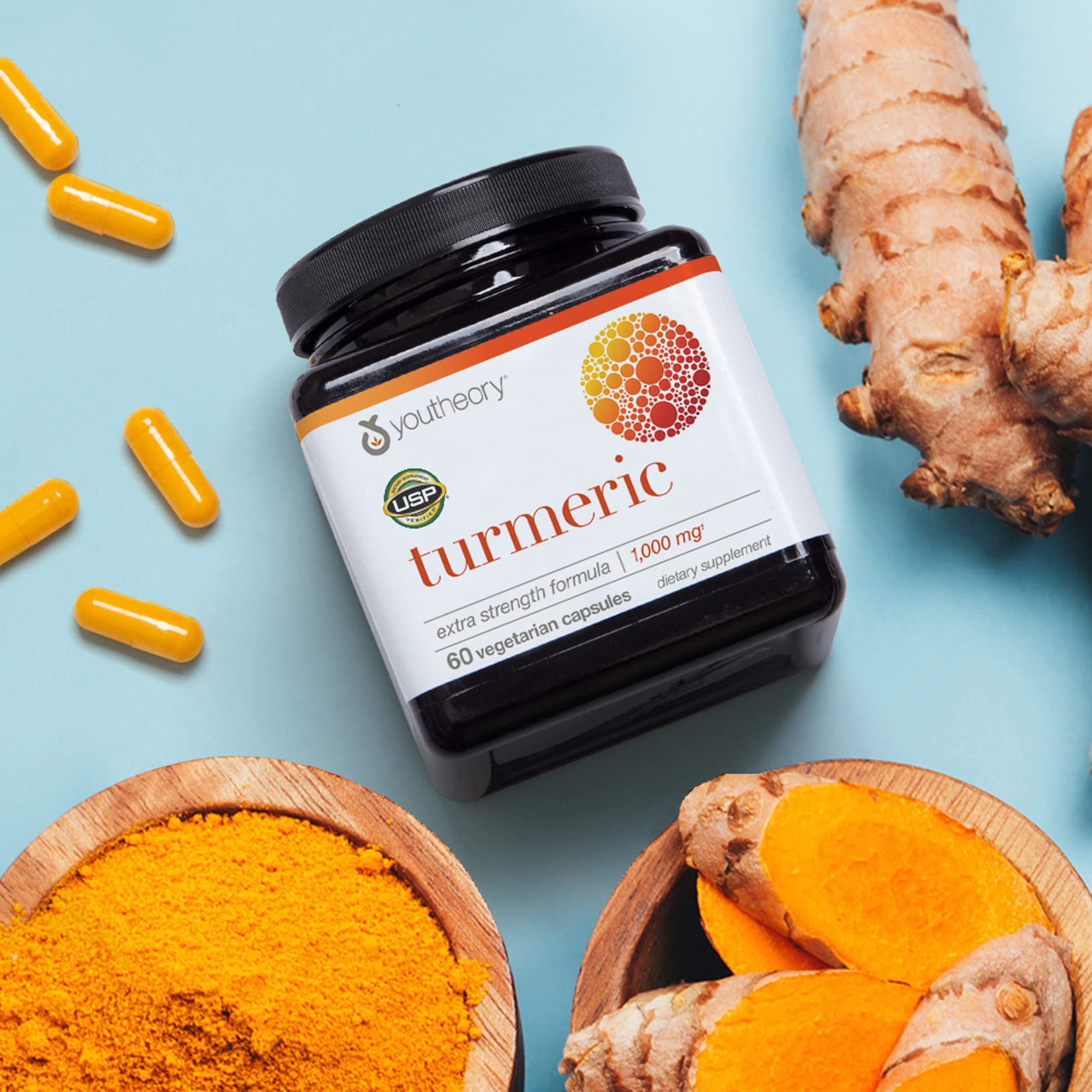 Youtheory Turmeric Curcumin Supplement with Black Pepper BioPerine, Powerful Antioxidant Properties for Joint & Healthy Inflammation Support, 60 Capsules