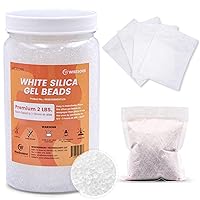 1 Quart Pure White Silica Gel Desiccant Beads - 2 LBS Premium Quality Reusable with 20pcs Resealable Nonwoven Zip Bags