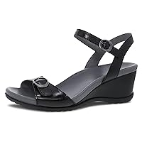 Dansko Arielle Wedge Sandal for Women – Cushioned, Contoured Footbed for All-Day Comfort and Support – Adjustable Hook & Loop Strap with Buckle Detail – Lightweight Rubber Outsole