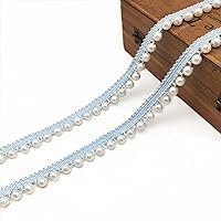 FQTANJU 2 Yards Faux Pearls Lace Ribbon Pearl Fringe Applique, DIY Craft Ribbon Pearl lace Trim for Wedding Party Decoration,Blue