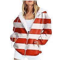Sweatshirts For Teen Girls Fall Trend 2023 Stripe Print Full Zip Sweatshirt Long Sleeve Plus Size Hooded Sweatshirt