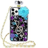 Bling Sparkle Diamond Perfume Bottle Case for iPhone with Screen Protector & Lanyard,Diamonds Crystals Soft Phone Protective Cover for Women (Music Note,for iPhone 12/12 Pro)