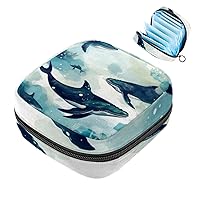 Portable Period Kit Bag Feminine Product Pouch for Girls for Pads Bag and Tampons with Zipper, Whale,