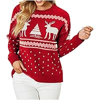Christmas Ugly Crewneck Sweater for Women Funny Reindeer Pattern Fitted Jumper Tops Casual Long Sleeve Knit Pullover