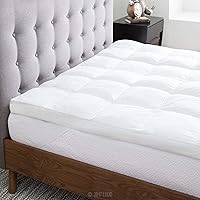 LUCID Ultra Plush 3 Inch Down Alternative Fiber Bed Mattress Topper - Allergen Free Pillow Top - Soft and Breathable Cotton Percale Cover - Cal King Size, White