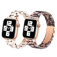 Bestig 2 Pack Resin Bands Compatible with Apple Watch 38mm 40mm 41mm,Waterproof Adjustable Wristband Strap for iWatch SE Series 9/8/7/6/5/4/3/2/1 for Women Men（NougatWhite+BlackAgate）