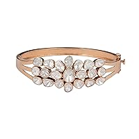 MOONEYE 4.00 CTW Natural Raw Diamond Polki Openable Bangle Bracelet 925 Sterling Silver Women's Jewelry (Rose Plated)