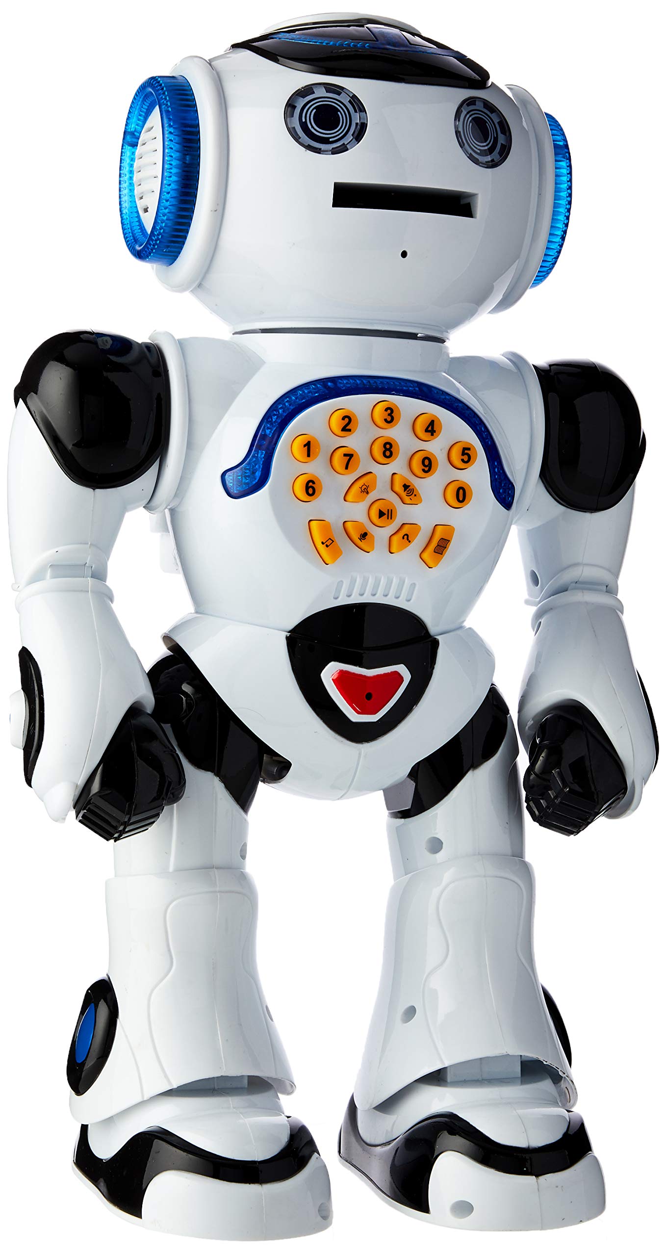 LEXiBOOK, Powerman Remote Control Walking Talking Toy Robot, Educational Robot, Dances, Sings, Reads Stories, Math Quiz, Shooting Discs, & Voice Mimicking, Black, White, ROB50EN