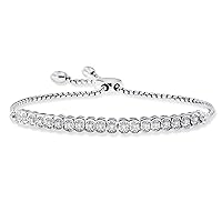 NATALIA DRAKE 1/10 Cttw Thin Diamond Tennis Bracelet for Women in Rhodium Plated 925 Sterling Silver Miracle Plate Adjustable Bolo Color H-I/Clarity I2-I3
