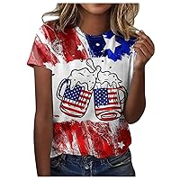 Patriotic Shirts for Women Red White and Blue Shirts American Flag Shirt 4th of July Tops Wine Glass Graphic Tees