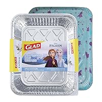 Glad Disposable Aluminum All Purpose Pans in Disney Frozen Pattern, 3ct with Lids | Disney Party Platter Foil Steam Pans | 12.5” x 10.2” x 2.16” Aluminum Pan | Disposable Steamware
