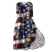 4Th of July Outfits for Women, Women's American Flag Independence Day Flip Collar Button Up 3/4 Sleeve, S XXXL