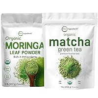 Micro Ingredients Matcha Green Tea Powder 1lb & Moringa Powder Bundle 2 Pack | Culinary Grade, First Harvest | Raw Superfood