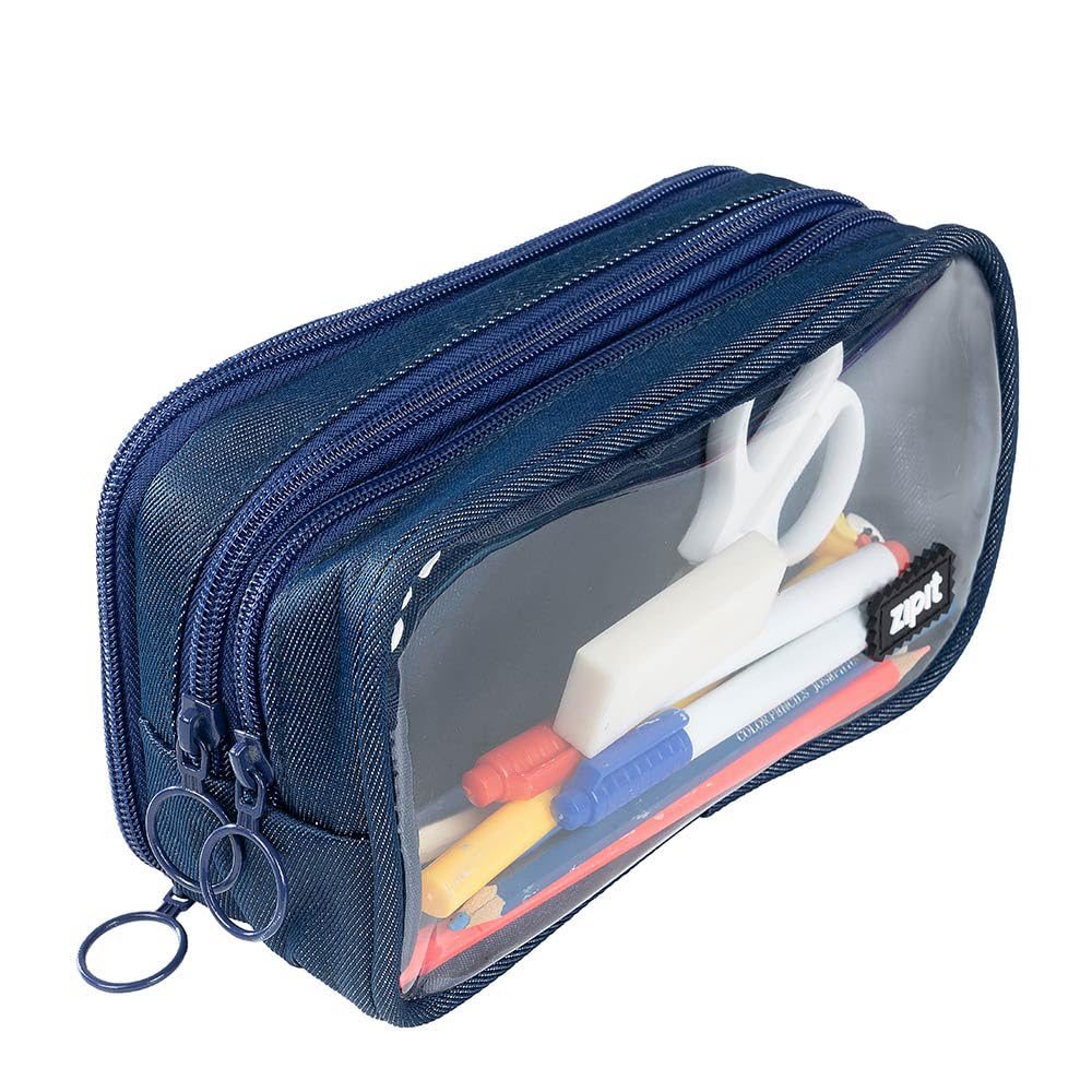 ZIPIT Half & Half Pencil Case | Large Capacity Pencil Pouch | Pencil Bag for School, College and Office (Jeans)