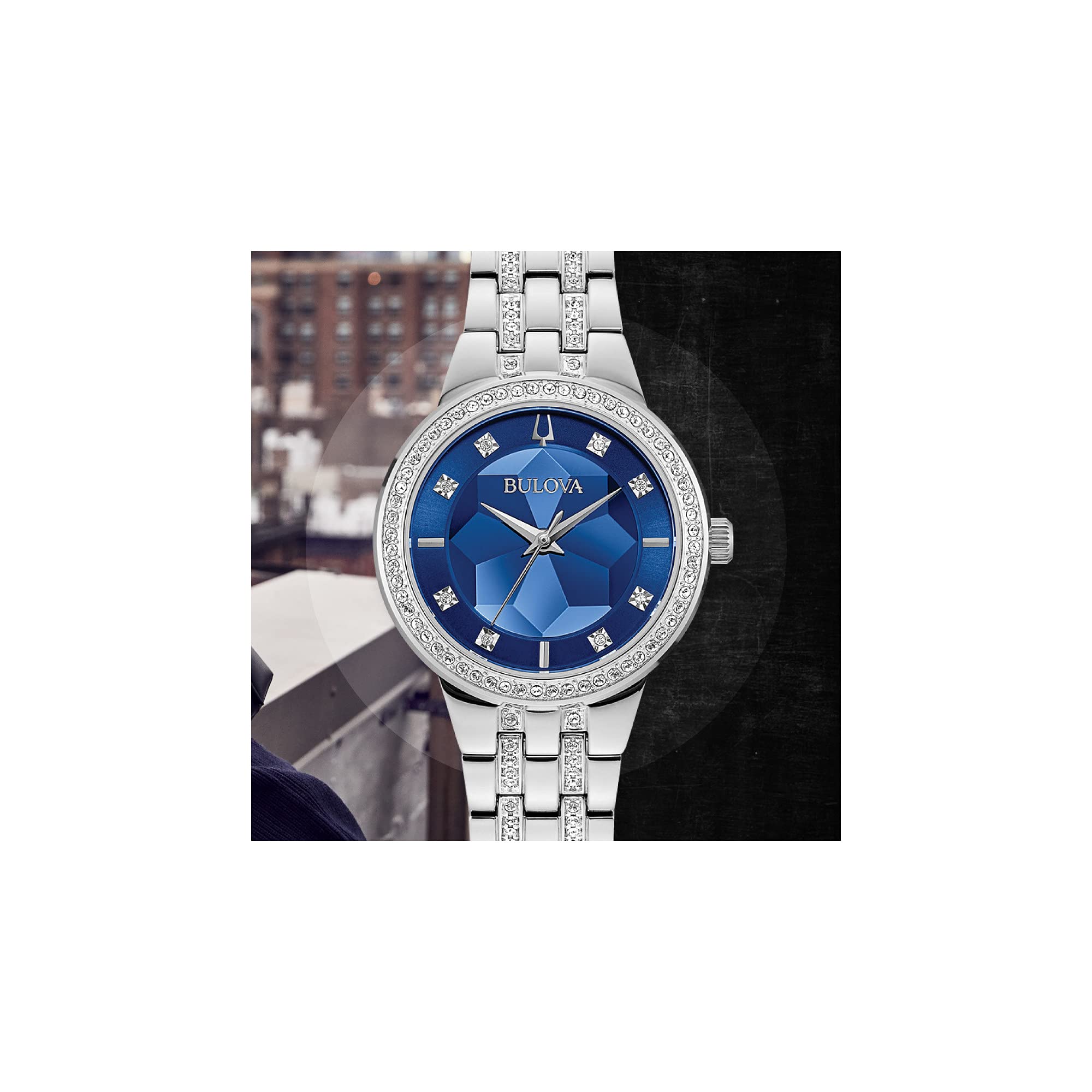 Bulova Ladies' Crystal Phantom 3-Hand Quartz Watch, Faceted Mineral Glass Dial