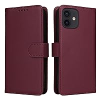 for iPhone 12/12 Pro 6.1inch Wallet Case Detachable Back Case PU Leather Flip Folio Case with Magnetic Stand Shockproof Phone Cover with Card Holder/Wrist Strap Wine Red