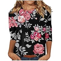 Women's Blouse 3/4 Sleeve Tops for Women Crewneck Shirts Tunic Tops Cute Print Tee Shirts Casual Lightweight Blouse Workout Tops Tee Shirts Spring/Summmer Basic Tops for Women