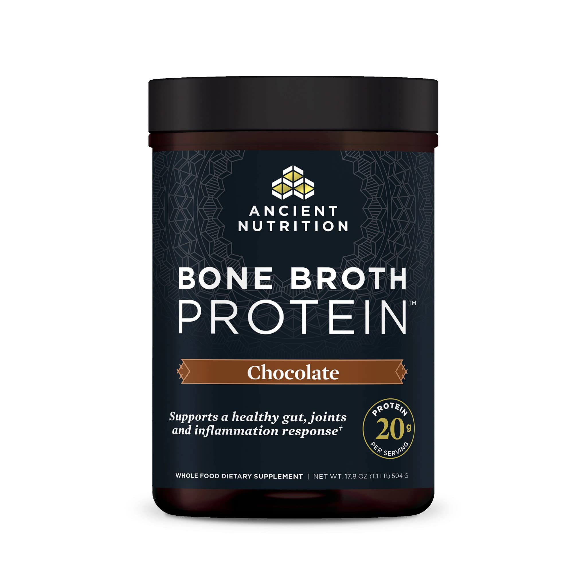 Ancient Nutrition Protein Powder Made from Real Bone Broth, Chocolate, 20g Protein Per Serving, 20 Serving Tub, Gluten Free Hydrolyzed Collagen Peptides Supplement, Great in Protein Shakes