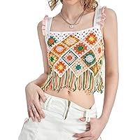 Women's Tops Women's Shirts Sexy Tops for Women Floral Pattern Fringe Hem Crop Knit Top