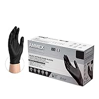 AMMEX Black Nitrile Disposable Exam Gloves, 3 Mil, Latex & Powder Free, Food-Safe, Textured, Non-Sterile, Medium, Box of 100