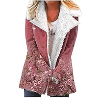 XUNRYAN Winter Jackets for Women Faux-Fur Coat Long Sleeve Sherpa Fleece Jacket Vintage Floral Outwear 2023 Fashion Clothes