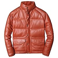 Men’s Rust Genuine Sheepskin Puffer Leather Jacket