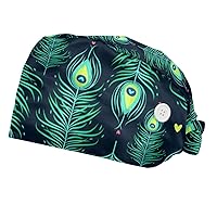 Working Cap with Button for Women Medical, Surgical Hats Scrub Caps, 2 Pack Adjustable Elastic Tie Back Hat Sea Turtle