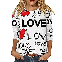 Valentine T-Shirt,Women's Fashion Casual Round Neck 3/4 Sleeve Loose Valentine's Day Printed T-Shirt Ladies Top