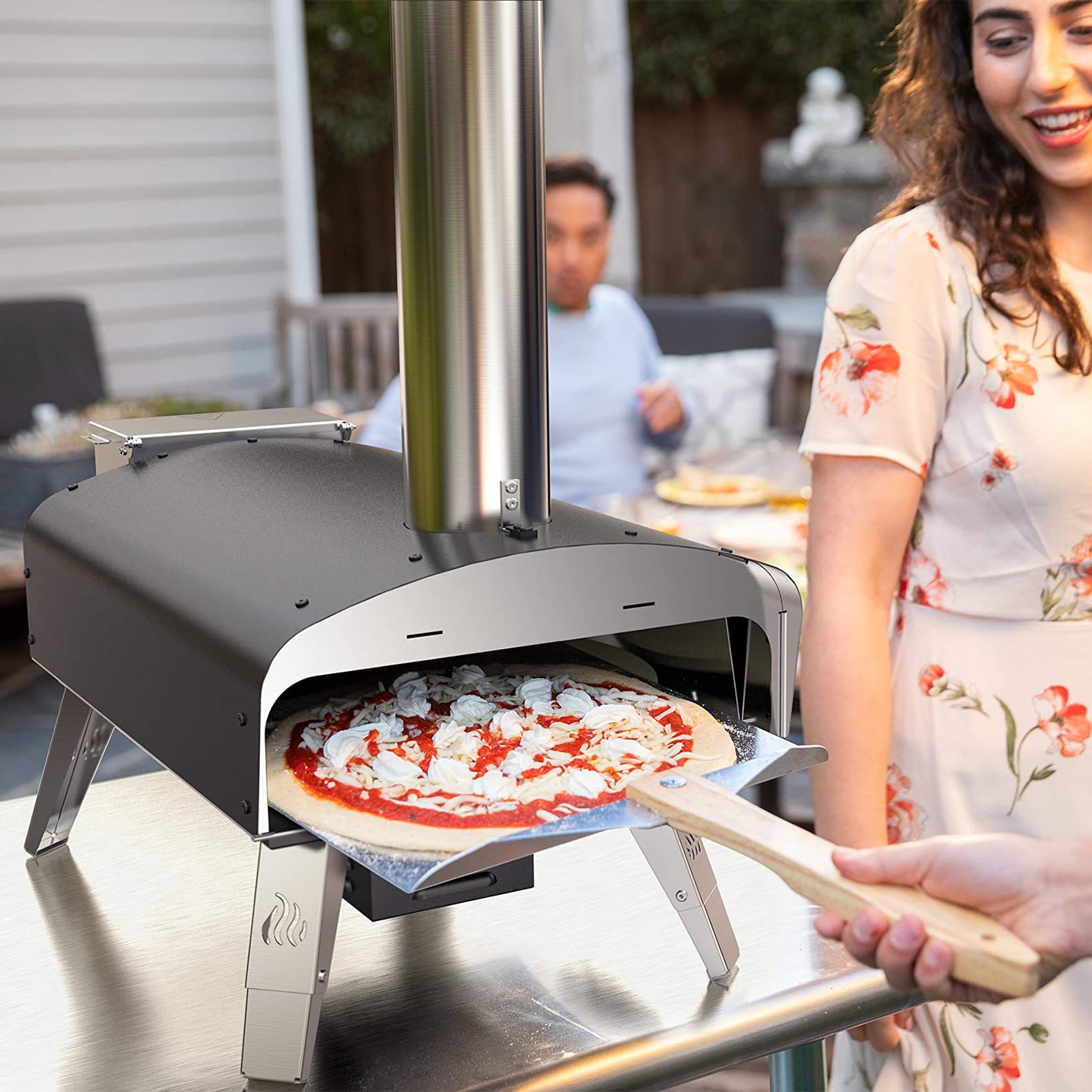 Mimiuo Black Portable Wood Pellet Pizza Oven with 13