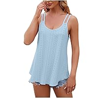 Womens Fashion Tank Tops Spaghetti Strap Eyelet Camisole Scoop Neck Loose Casual 2024 Summer Clothes Flowy Shirts