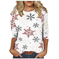 Christmas Tees,T Shirts for Women Loose Fit Women's Fashion Christmas Print Casual Long Sleeve Round Neck T-Shirt Top Christmas Outdoor Plus Size Graphic Tees for Women Womens (White,M)