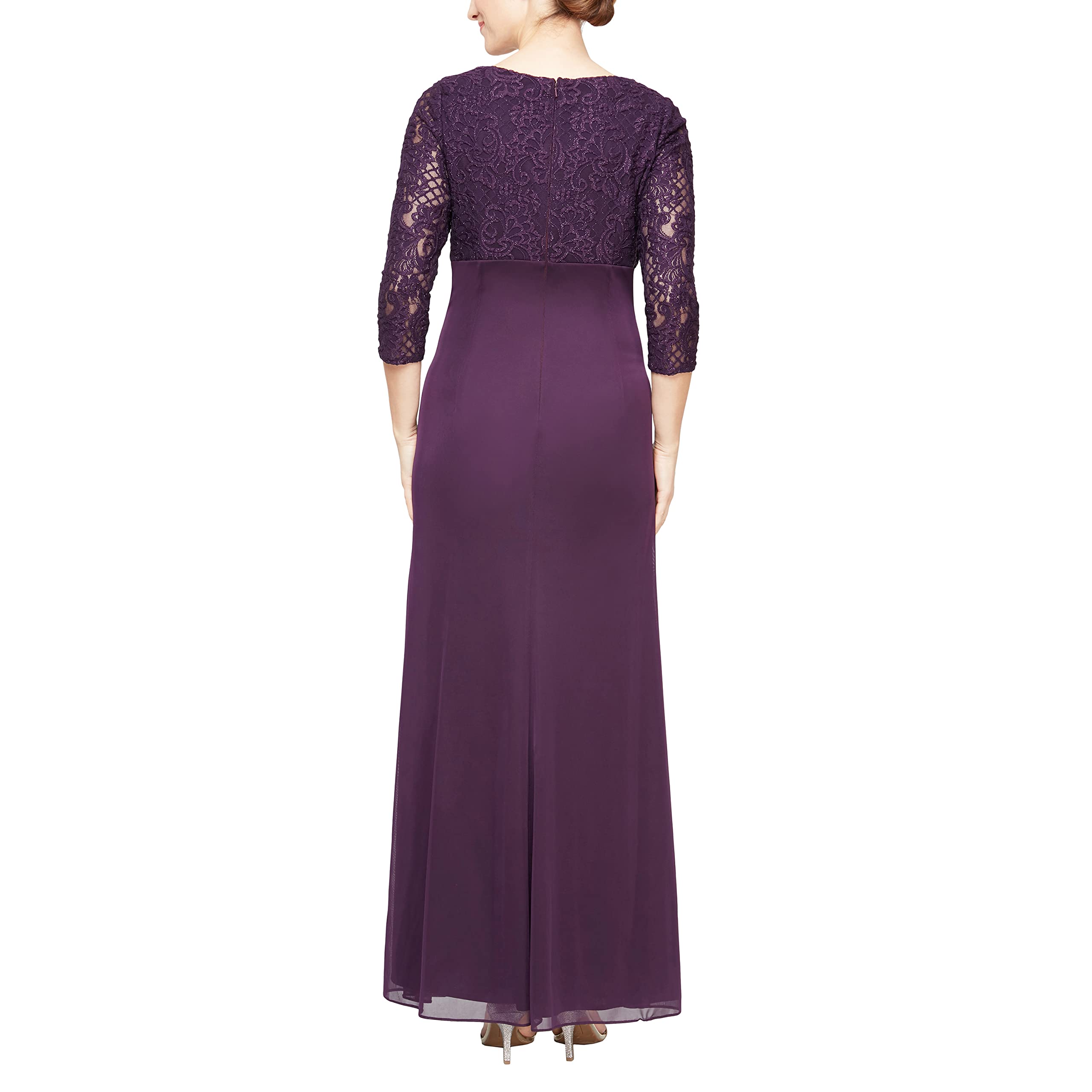 Alex Evenings Womens Long Lace Top Empire Waist Dress