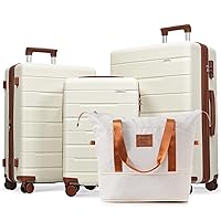 Merax Expandable Hardside Luggage Spinner Wheel Suitcase TSA Lock Suit Case, Brown and Ivory, 4-Piece Set
