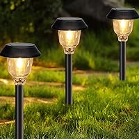 Upgraded Solar Outdoor Lights, Glass Solar Pathway Lights Outdoor 6 Pack, LED Solar Lights Outdoor Waterproof for Garden Landscape Path Yard Driveway